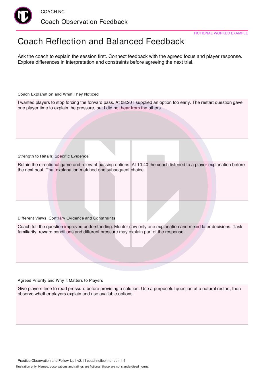 Watermarked coach reflection and feedback worked example