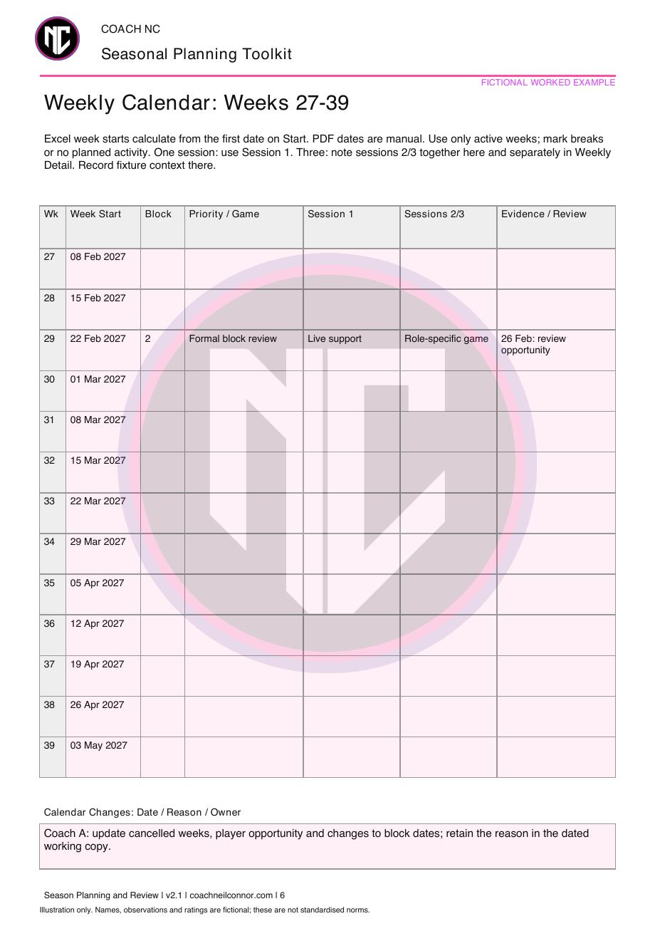 Watermarked seasonal planning calendar worked example